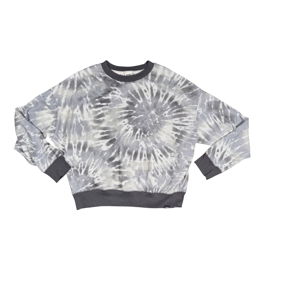 Victoria's Secret PINK Tie Dye Pullover Top Gray White Mesh Layered L
